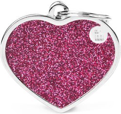 myfamily Shine Big Heart Glitter Personalized Dog ID Tag, Large, Pink