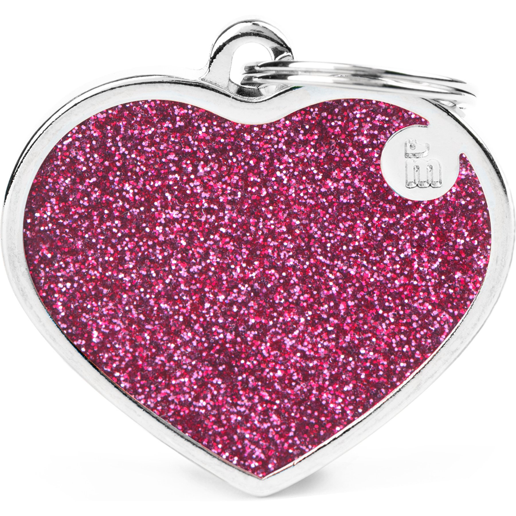 myfamily Shine Big Heart Glitter Personalized Dog ID Tag, Large, Pink