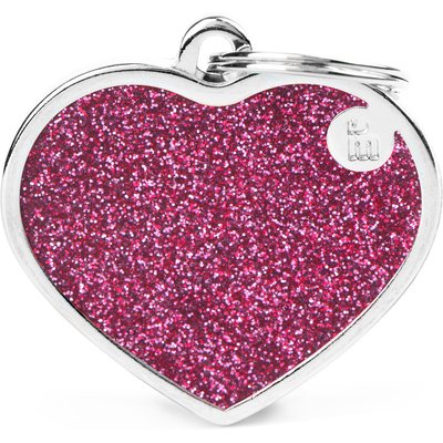 myfamily myfamily Shine Big Heart Glitter Personalized Dog ID Tag, Large, Pink
