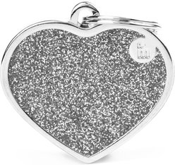 myfamily Shine Big Heart Glitter Personalized Dog ID Tag, Large, Silver