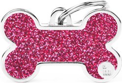 myfamily Shine Big Bone Glitter Personalized Dog ID Tag, Large, Pink