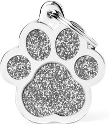 myfamily Shine Big Paw Glitter Personalized Dog ID Tag, Large, Silver