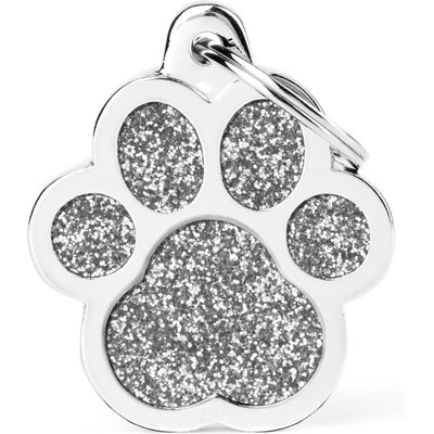 myfamily myfamily Shine Big Paw Glitter Personalized Dog ID Tag, Large, Silver