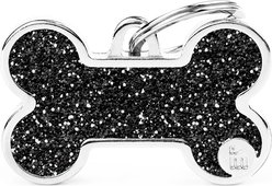 myfamily Shine Big Bone Glitter Personalized Dog ID Tag, Large, Black