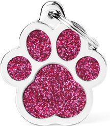 myfamily Shine Big Paw Glitter Personalized Dog ID Tag, Large, Pink