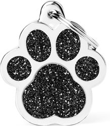 myfamily Shine Big Paw Glitter Personalized Dog ID Tag, Large, Black