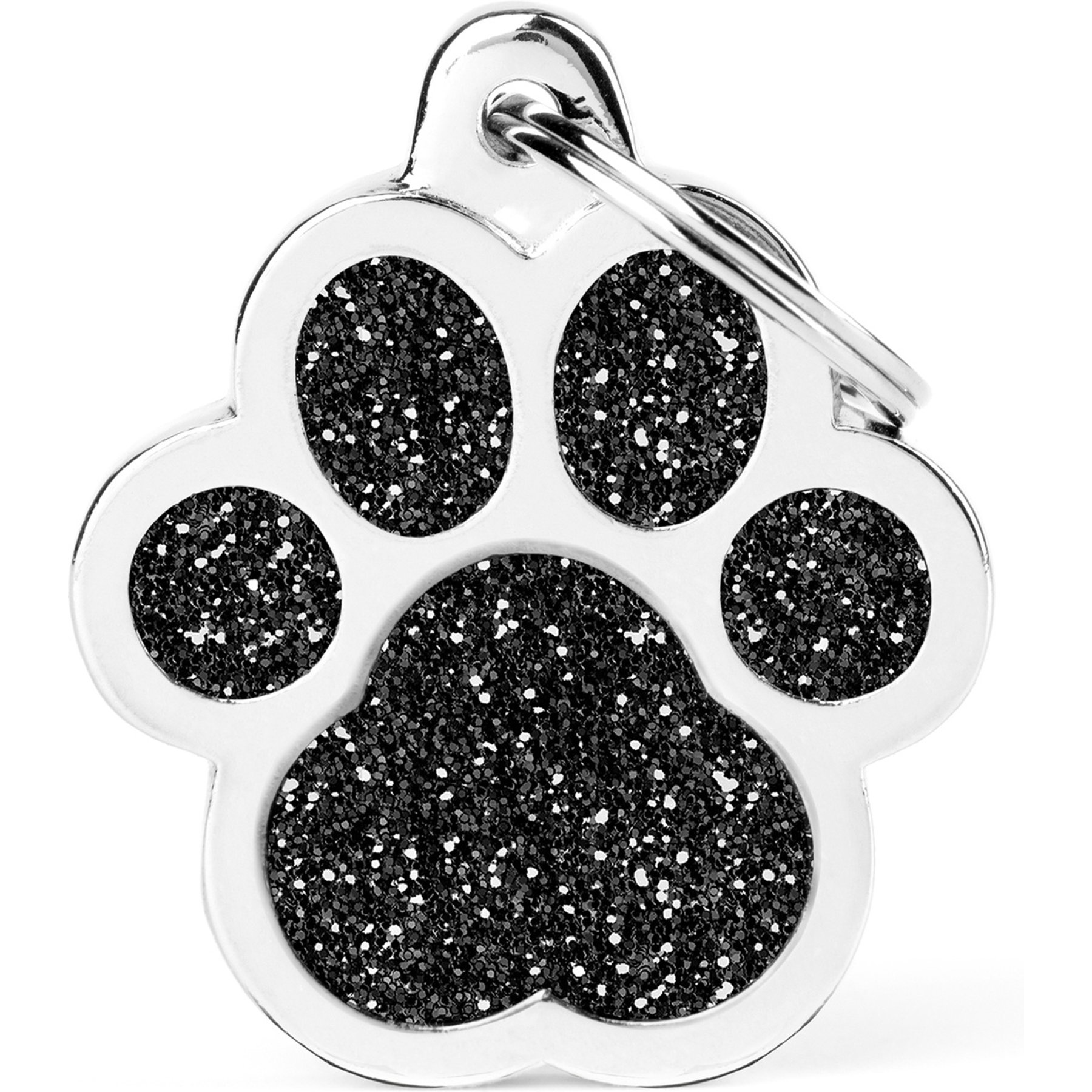 myfamily Shine Big Paw Glitter Personalized Dog ID Tag, Large, Black