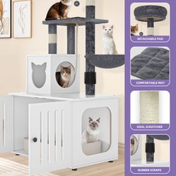 Wooflex 2-in-1 Modern Tower Combo 53.5-in Flannel Cat Tree & Condo with Litter Box Enclosure, White slide 2 of 3