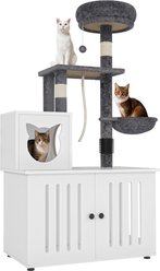 Wooflex 2-in-1 Modern Tower Combo 53.5-in Flannel Cat Tree & Condo with Litter Box Enclosure, White