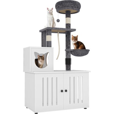 Wooflex Wooflex 2-in-1 Modern Tower Combo 53.5-in Flannel Cat Tree & Condo with Litter Box Enclosure, White