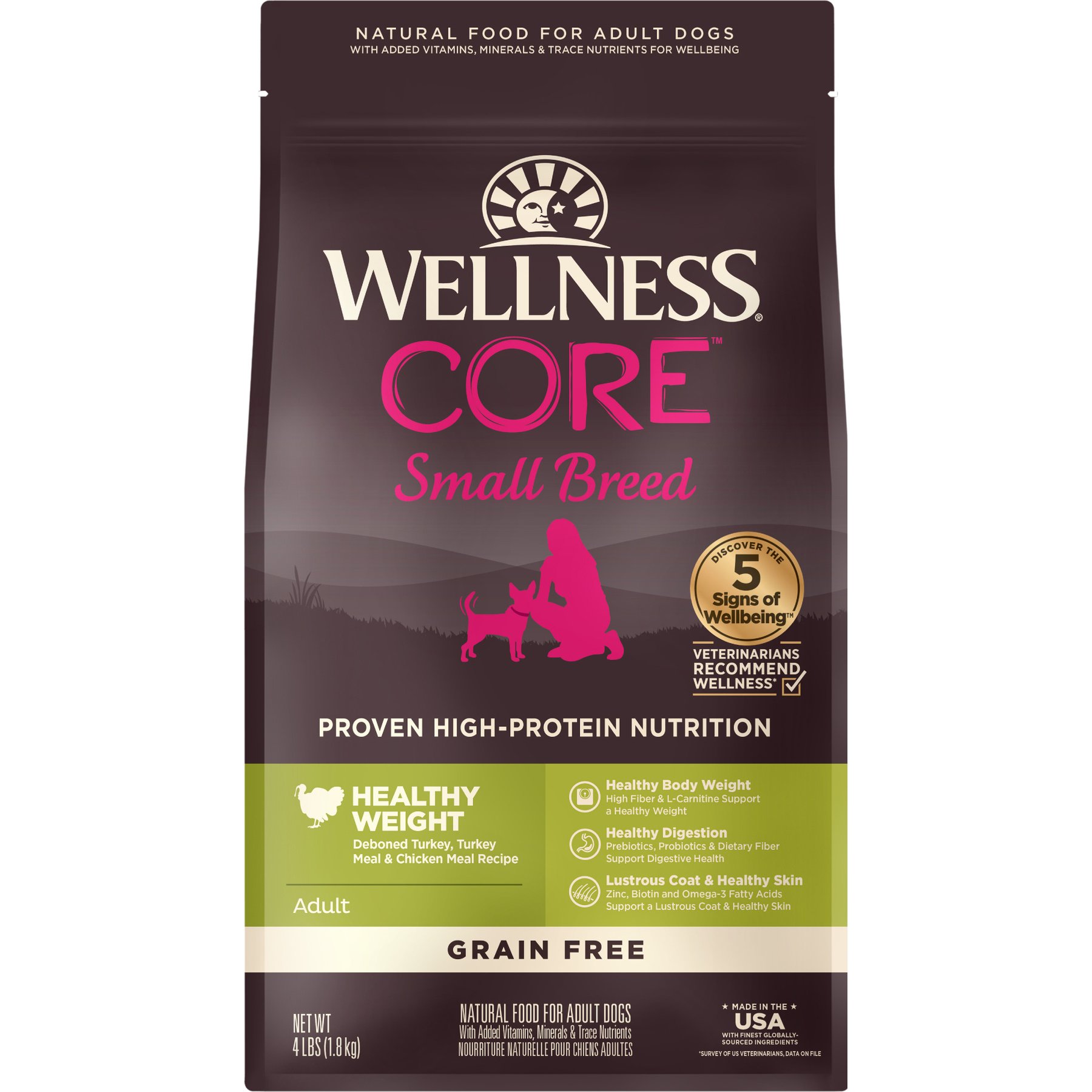Wellness CORE Small Breed Healthy Weight Adult Grain-Free High-Protein Natural Turkey Dry Dog Food, 4-lb bag