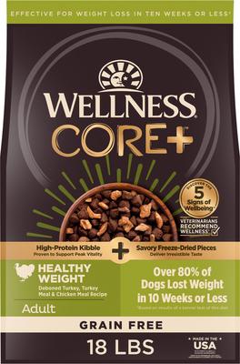 Wellness CORE+ Healthy Weight with Freeze-Dried Pieces Adult Grain-Free High-Protein Natural Turkey Dry Dog Food, 18-lb bag