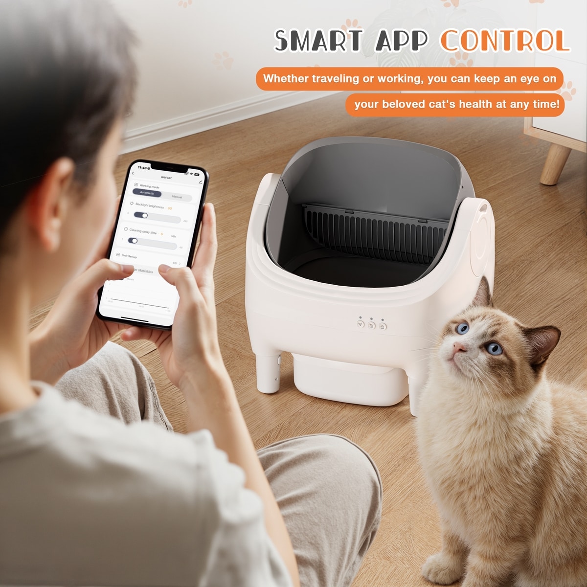 WARCAT Open-Top Self-Cleaning Smart App Control Cat Litter Box, Grey ...