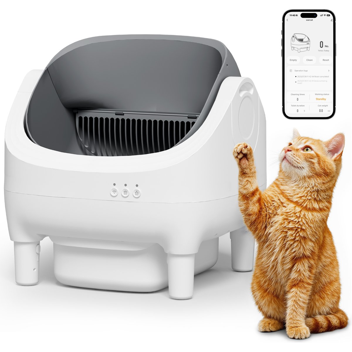 WARCAT Open-Top Self-Cleaning Smart App Control Cat Litter Box, Grey