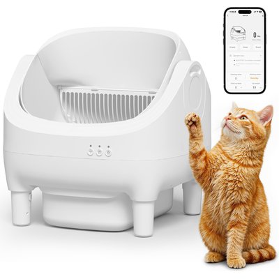 WARCAT WARCAT Open-Top Self-Cleaning Smart App Control Cat Litter Box, White