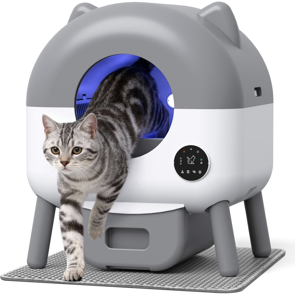 WARCAT Automatic Self-Cleaning Two-Tone Cat Ear Design Cat Litter Box, Grey