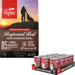ORIJEN Real Meat Shreds Beef Recipe Stew Wet Food + Regional Red Dry Dog Food