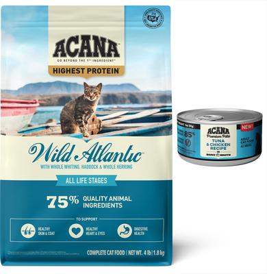 ACANA Premium Tuna & Chicken in Bone Broth Pate Wet Cat Food & ACANA Wild Atlantic Saltwater Fish with Freeze-Dried Liver Grain-Free Dry Cat Food