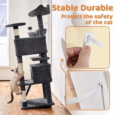 Show full view: Yaheetech 57-in Plush Cat Tree & Condo, Black slide 7 of 9