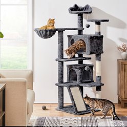 Yaheetech 57-in Plush Cat Tree & Condo, Black