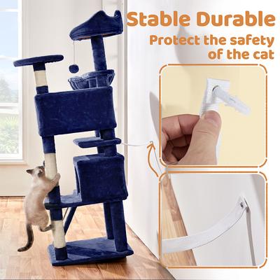 Show full view: Yaheetech 57-in Plush Cat Tree & Condo, Navy Blue slide 7 of 9