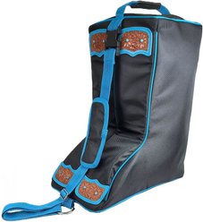 Tahoe Tack Turquoise Flower 1680D Nylon Western Boot Bag with Hand Tooled Leather Accents, Black