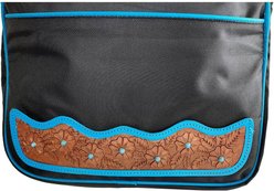 Tahoe Tack Turquoise Flower 1680D Nylon Front Opening Bridle Bag with Hand Tooled Leather Accents, Black slide 2 of 7