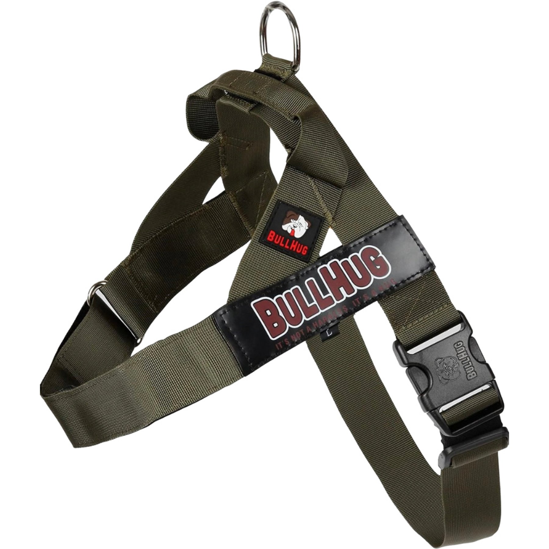 BullHug Adjustable No Choke Dog Harness, Olive Green, X-Large: 32 to 36-in chest