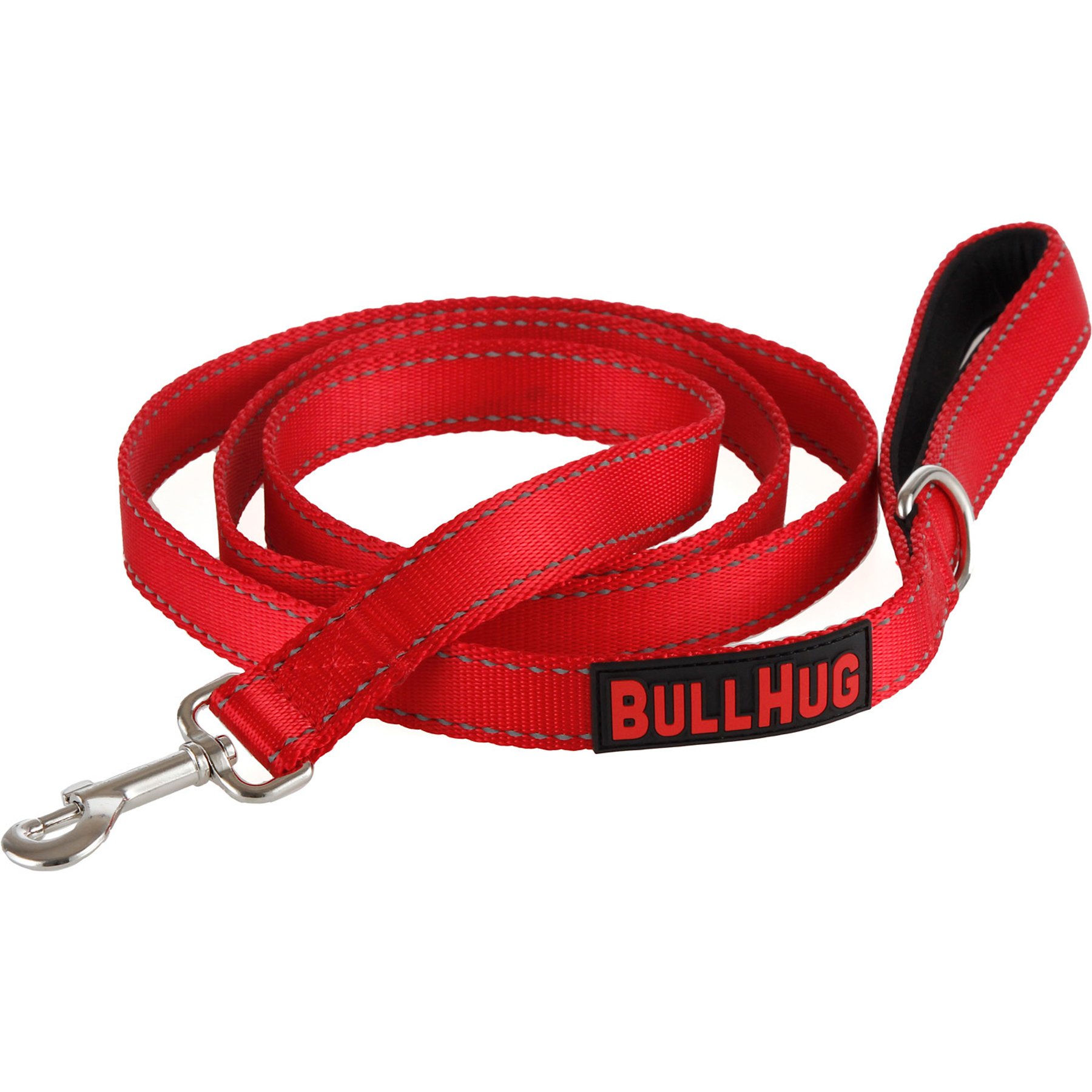 BullHug Padded Nylon Dog Leash, Red, 6-ft long, 1-in wide