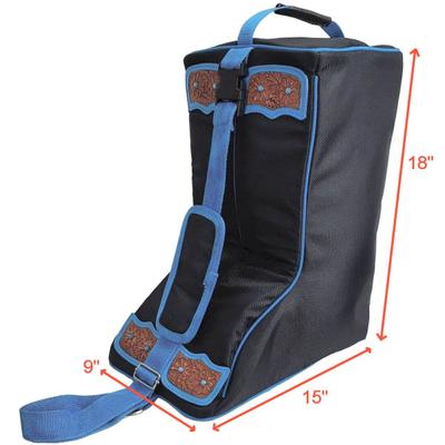 Show full view: Tahoe Tack Turquoise Flower 1680D Nylon Western Boot Bag with Hand Tooled Leather Accents, Black slide 3 of 4