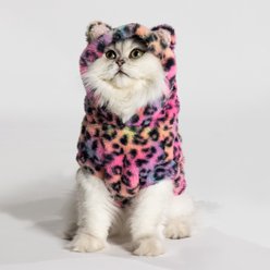 Pebot Leo Faux Fur Dog & Cat Hooded Vest, Rainbow Leopard, 8 slide 2 of 6
