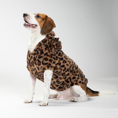 Show full view: Pebot Leo Faux Fur Dog & Cat Hooded Vest, Brown Leopard, 12 slide 2 of 6