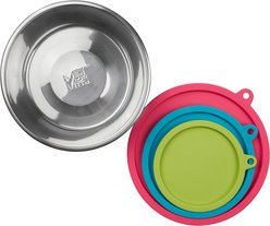 Messy Mutts Three Stainless Steel Dog Bowls with Silicone Assorted Color Lids, 6 count, 8.8 x 2-in slide 2 of 7