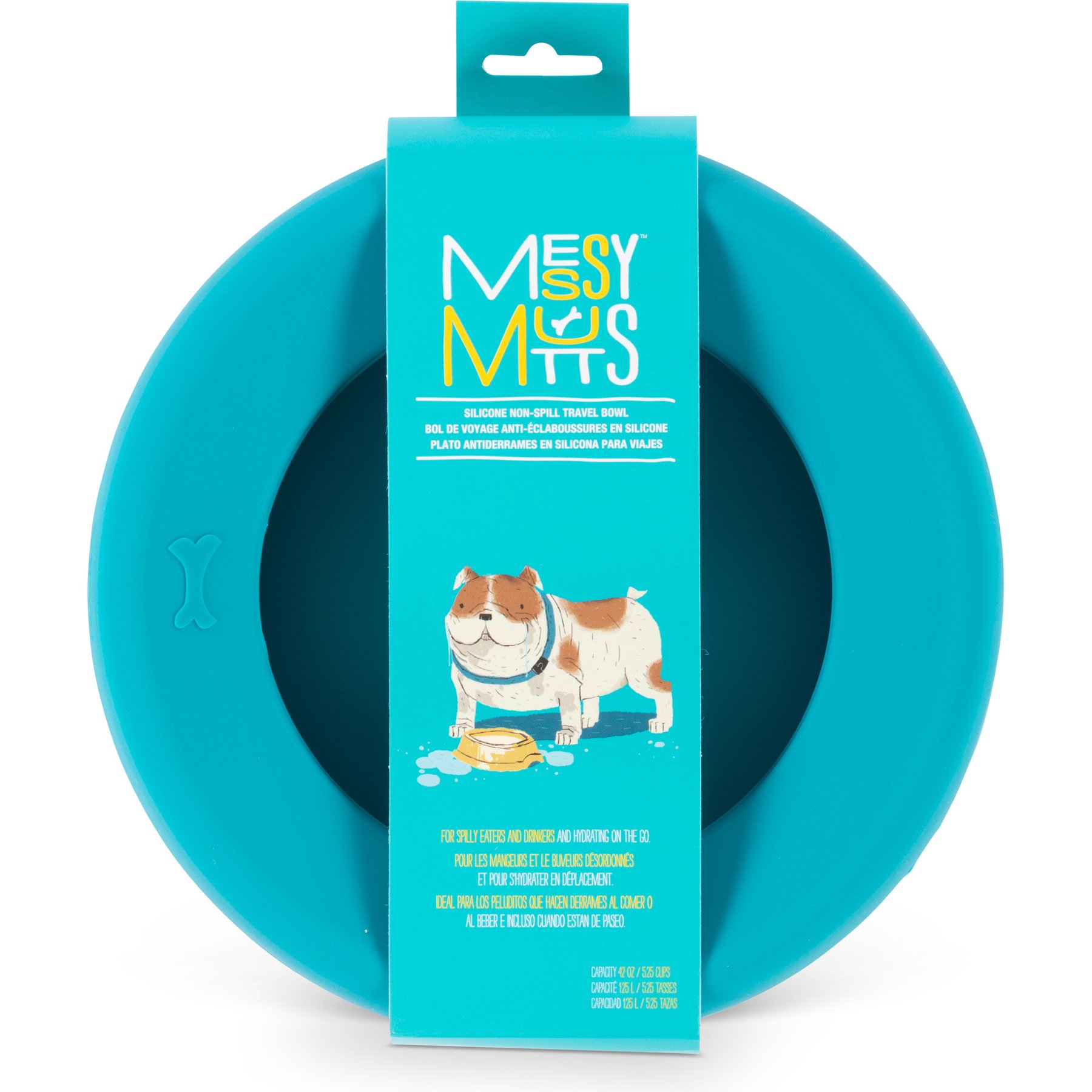 Messy Mutts Silicone Non-Spill Dog Bowl, Blue, 5.25-cup, 8 x 2-in