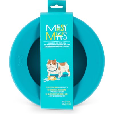 Messy Mutts Messy Mutts Silicone Non-Spill Dog Bowl, Blue, 5.25-cup, 8 x 2-in