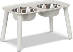 Messy Mutts Elevated Stainless Steel Double Feeder Dog Bowls, Light Grey, 19 x 11 x 10-in