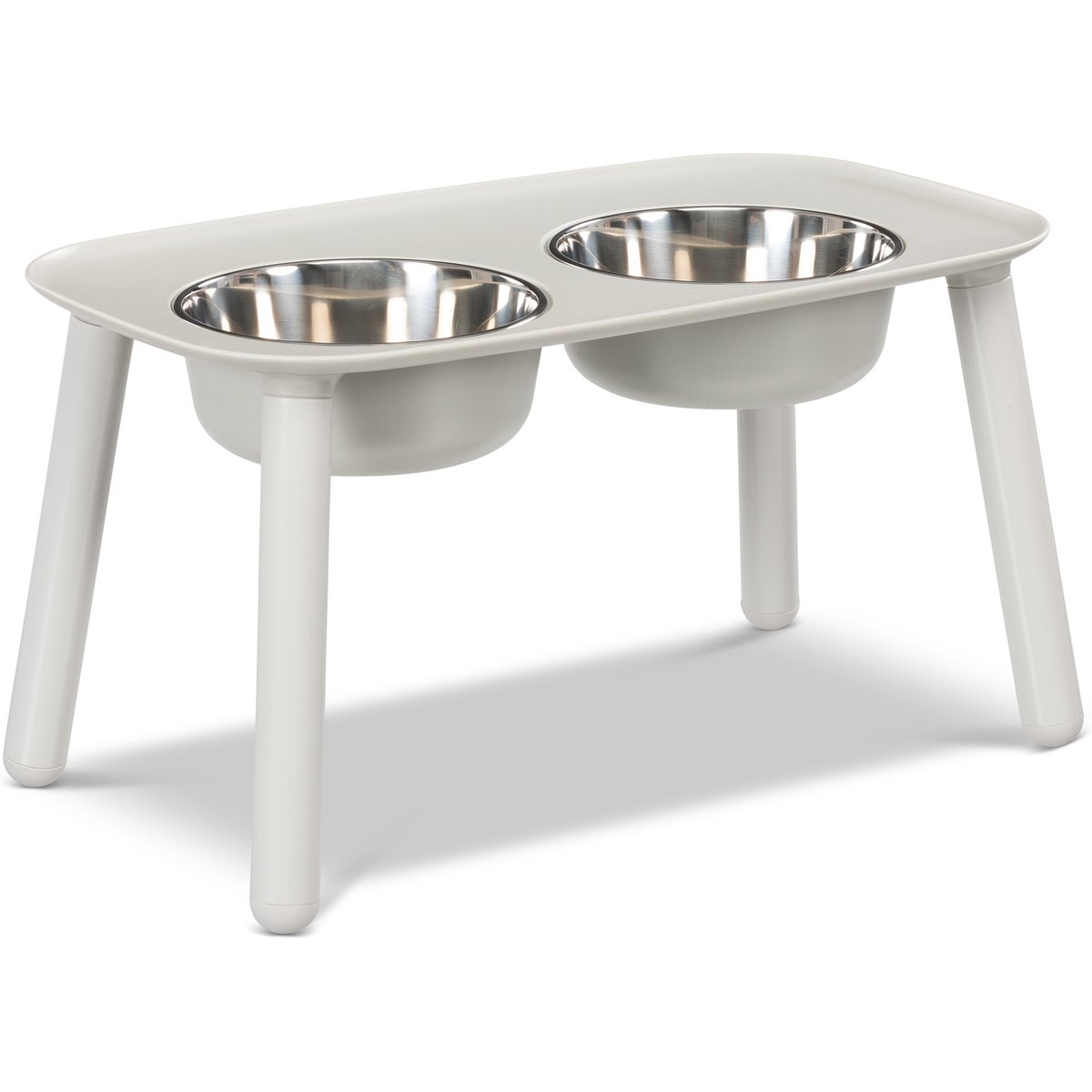Messy Mutts Elevated Stainless Steel Double Feeder Dog Bowls, Light Grey, 19 x 11 x 10-in