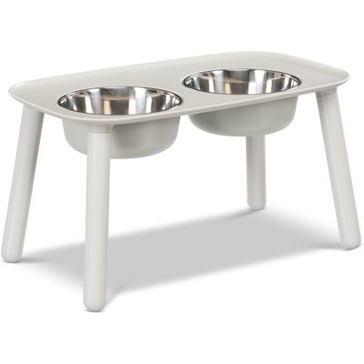 Messy Mutts Messy Mutts Elevated Stainless Steel Double Feeder Dog Bowls, Light Grey, 19 x 11 x 10-in
