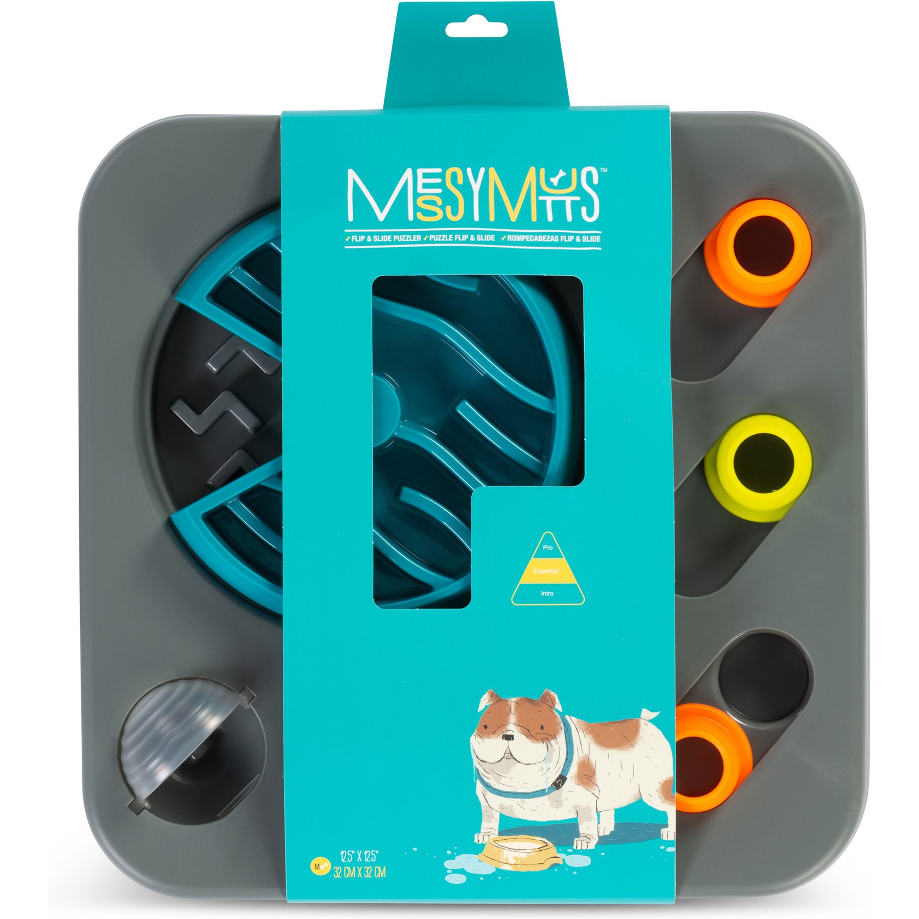 Messy Mutts Flip'n Slide Puzzler Dog Toy, Grey, Medium: 12.5 x 12.5-in