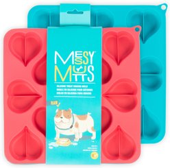 Messy Mutts Heart Molds Silicone Dog Treat & Topper Maker, 12-oz, Blue/Watermelon, 2 count