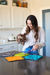 Messy Mutts Rigid Frame Silicone Multi-Surface Dog Lick Mat, Blue, 9.5 x 9.5-in slide 2 of 5