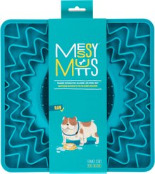 Messy Mutts Rigid Frame Silicone Dog Lick Bowl Mat, Blue, 9.5 x 9.5-in