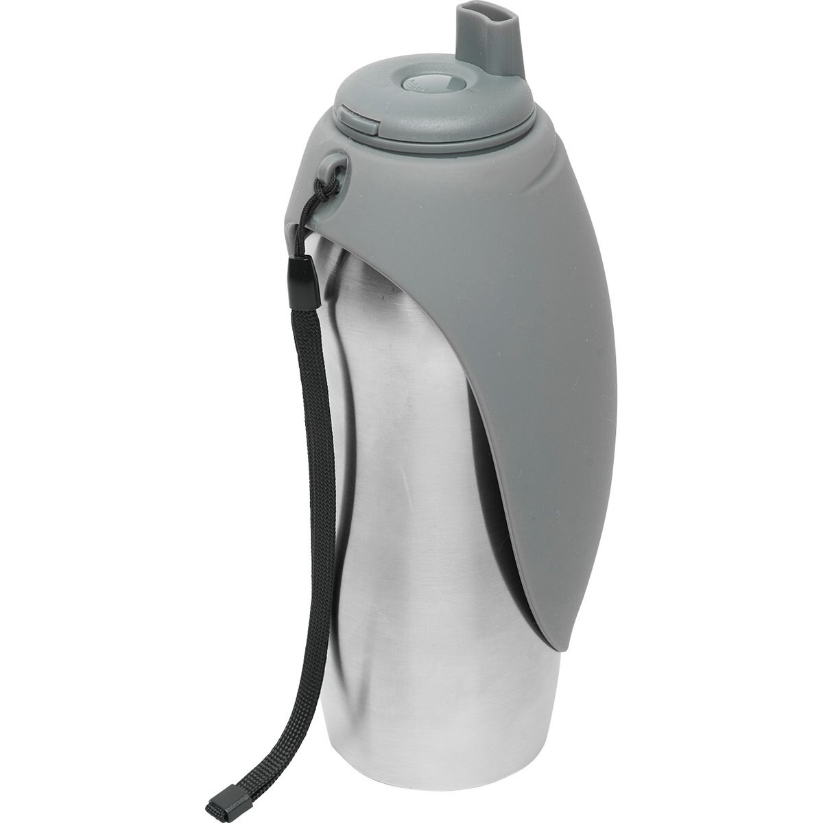 Messy Mutts Stainless Travel Dog Water Bottle with Silicone Flip Up Bowl, Grey, 24-oz