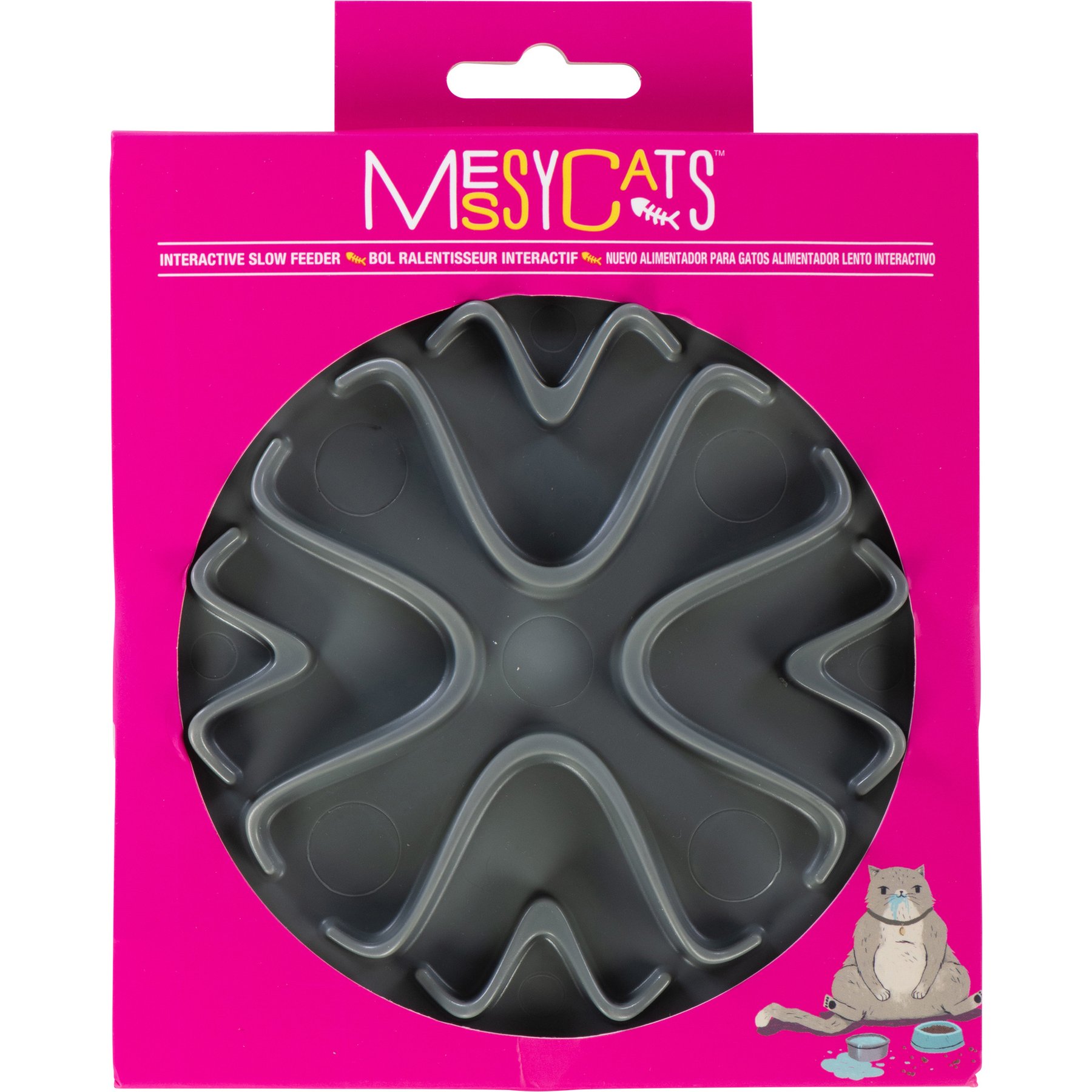 Messy Cats Interactive Wet & Dry Non-Skid Polypropylene Cat Bowl Slow Feeder with Suction Cups, Cool Grey, 1-cup, 6-in