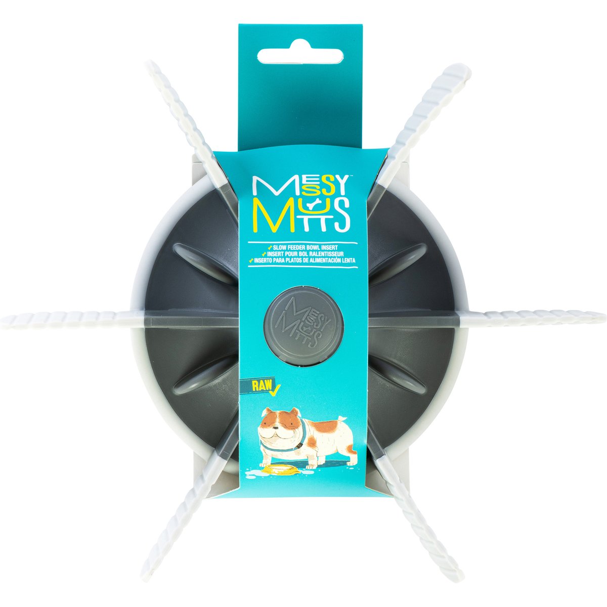 Messy Mutts Non-Skid Polypropylene Slow Feeder Dog Bowl Insert with Suction, Cool Grey, 7.5 x 2-in