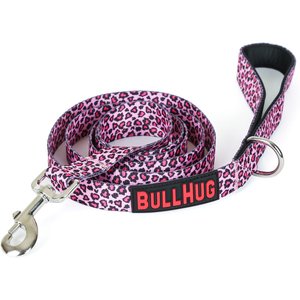 BullHug Padded Nylon Dog Leash, Pink Leopard, 6-ft long, 1-in wide