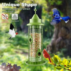 Decflow Metal 2.2-lb Seed Capacity Hanging Bird Feeder with 4 Feeding Ports, Green slide 2 of 6