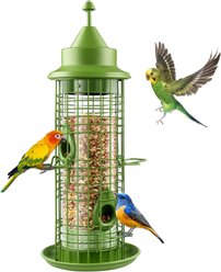 Decflow Metal 2.2-lb Seed Capacity Hanging Bird Feeder with 4 Feeding Ports, Green