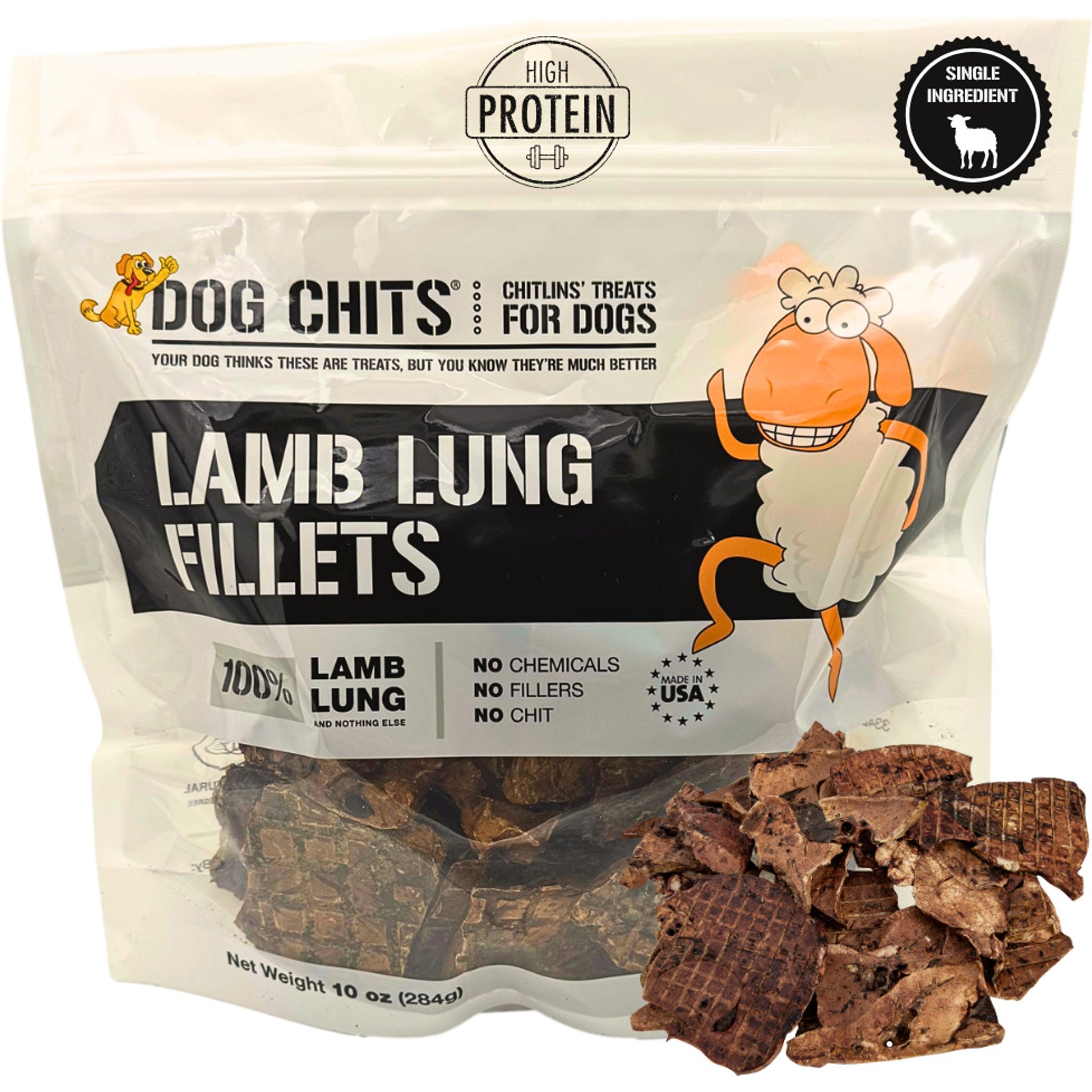 Dog Chits Lamb Lung Filets Dog Natural Chew Treats, 10-oz bag