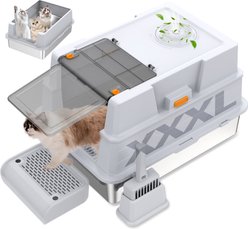 GOYJOY Enclosed Stainless Steel Litter Box with Lid, Litter Scoop, Foot Pedal, Litter Mat & Odor Control, XXX-Large: 28 x 20 x17-in slide 1 of 9